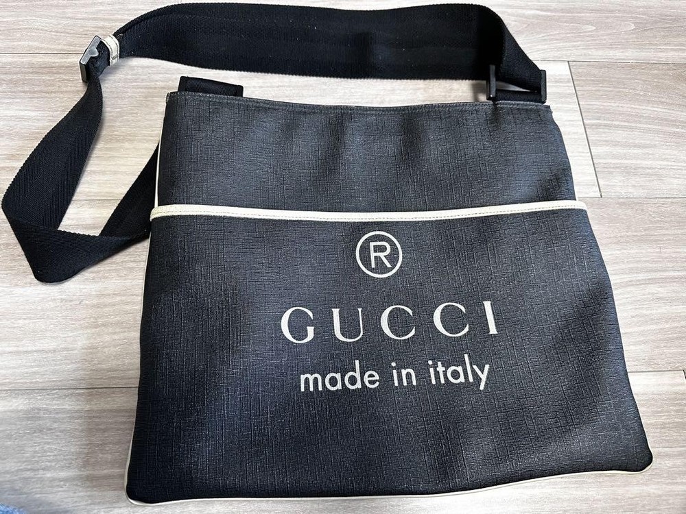 Gucci Black White PVC Leather Crossbody Bag 13.6x11.4 Inch Made in Italy