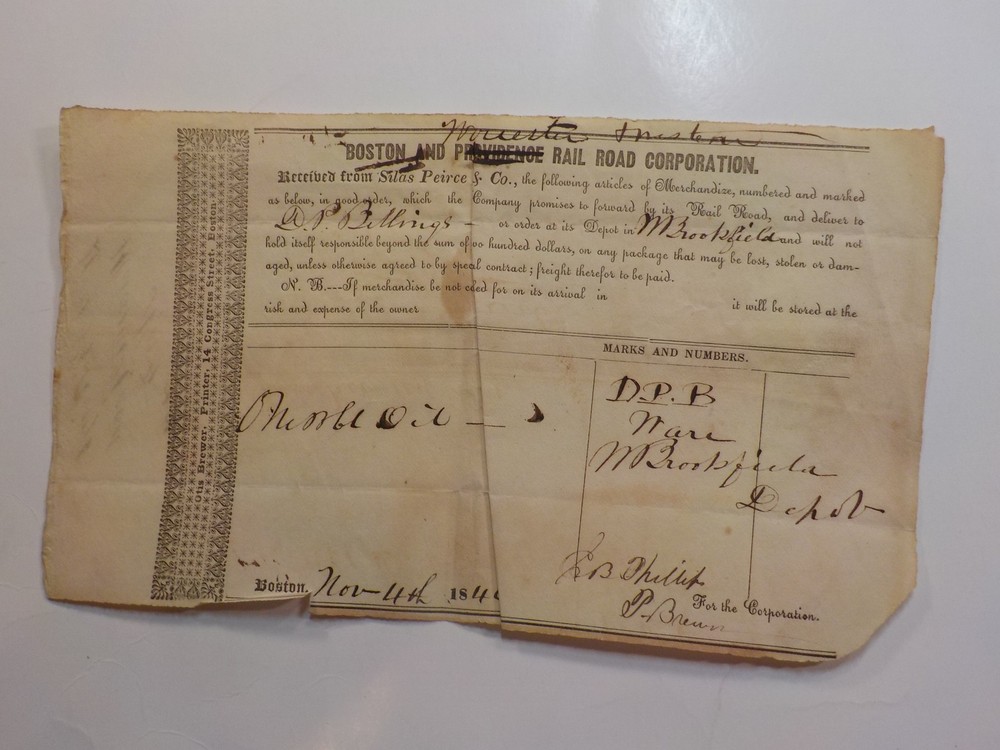 Antique Railroad Document 1844 Boston And Worcester & Western Railroad Co. VTG