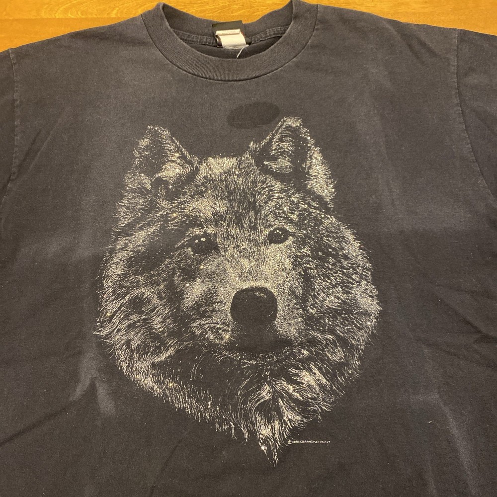 Vintage Diamond Dust Wolf Short Sleeve T Shirt Size Large Made In USA