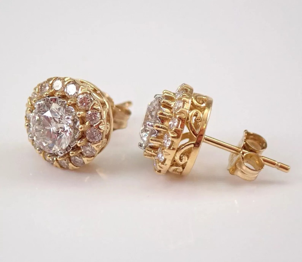 Art Deco Vintage Style 2.0CT Round Lab Created Diamond 14K Gold FN Stud Earrings