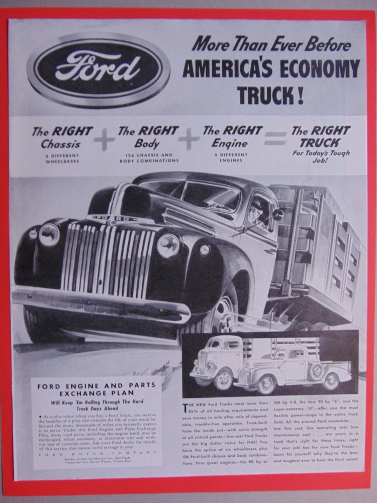 1941 FORD AMERICA'S ECONOMY TRUCK! vintage art print ad
