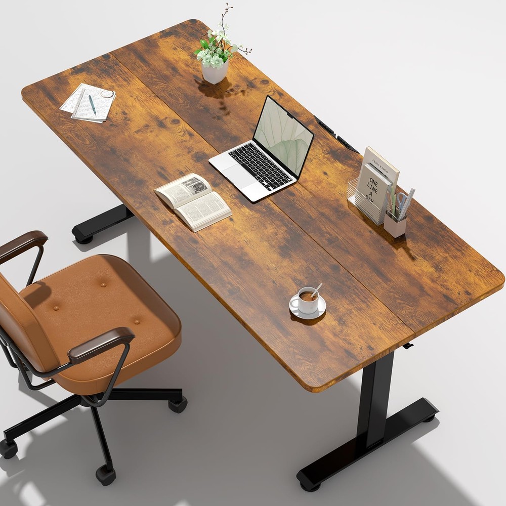 55 Inch, Height Adjustable Sit Stand Up, Wood Desktop, Work Home Office Compu...