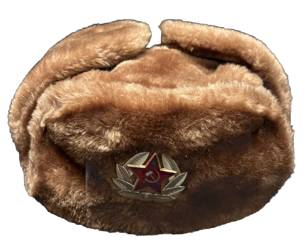 Russian Military Camel Brown Ushanka Hat Vintage
