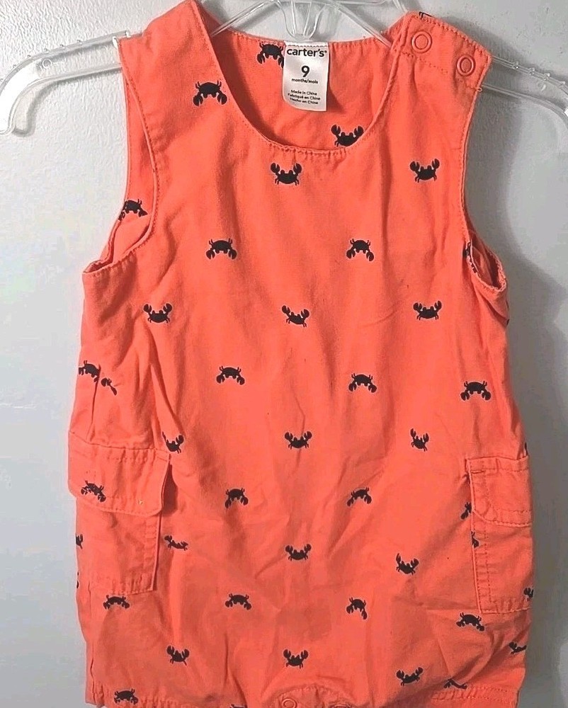 Carters Baby Boy Size 9 Months Crab Tank Shorts Romper Nautical Outfit One Piece