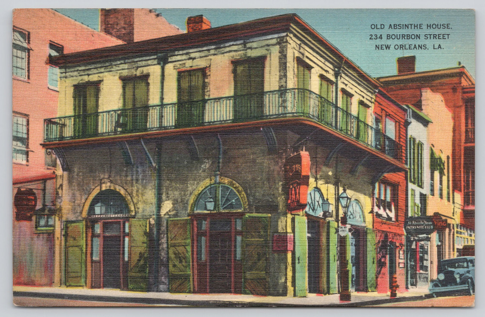 Postcard Old Absinthe House 234 Bourbon Street New Orleans Louisiana Linen-image