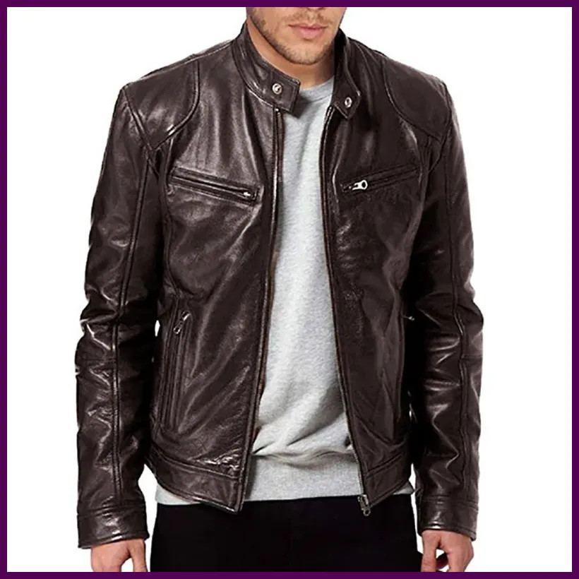 2026 Motorcycle Leather Jackets Man Casual Fashion Motorcycle Coat Slim Fit.