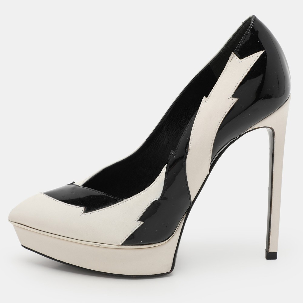 Saint Laurent Black and White Leather Janis Pumps EU 35.5