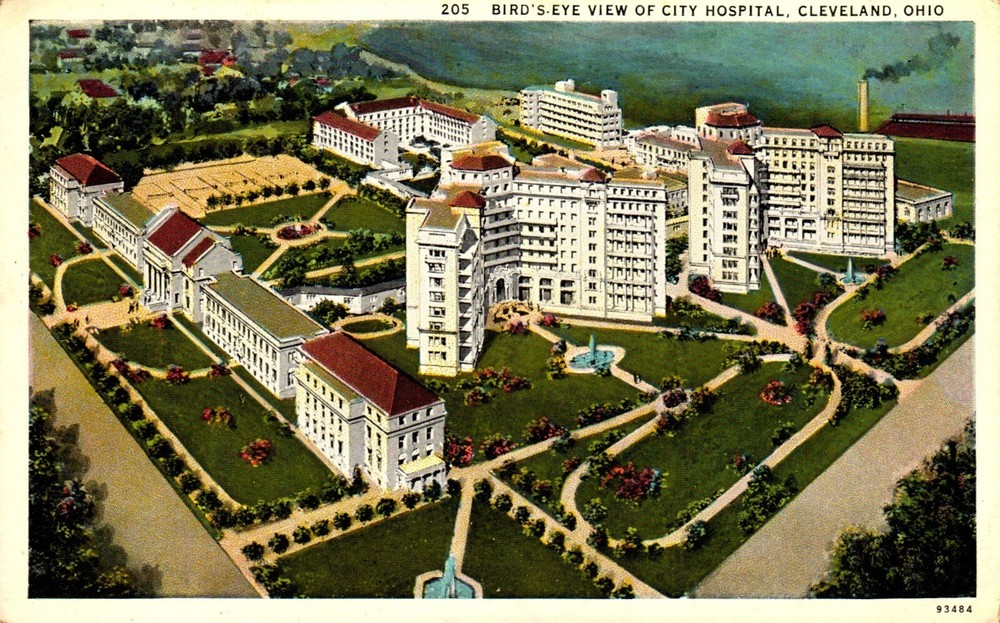 Postcard Birds eye view of city hospital, Cleveland, Ohio