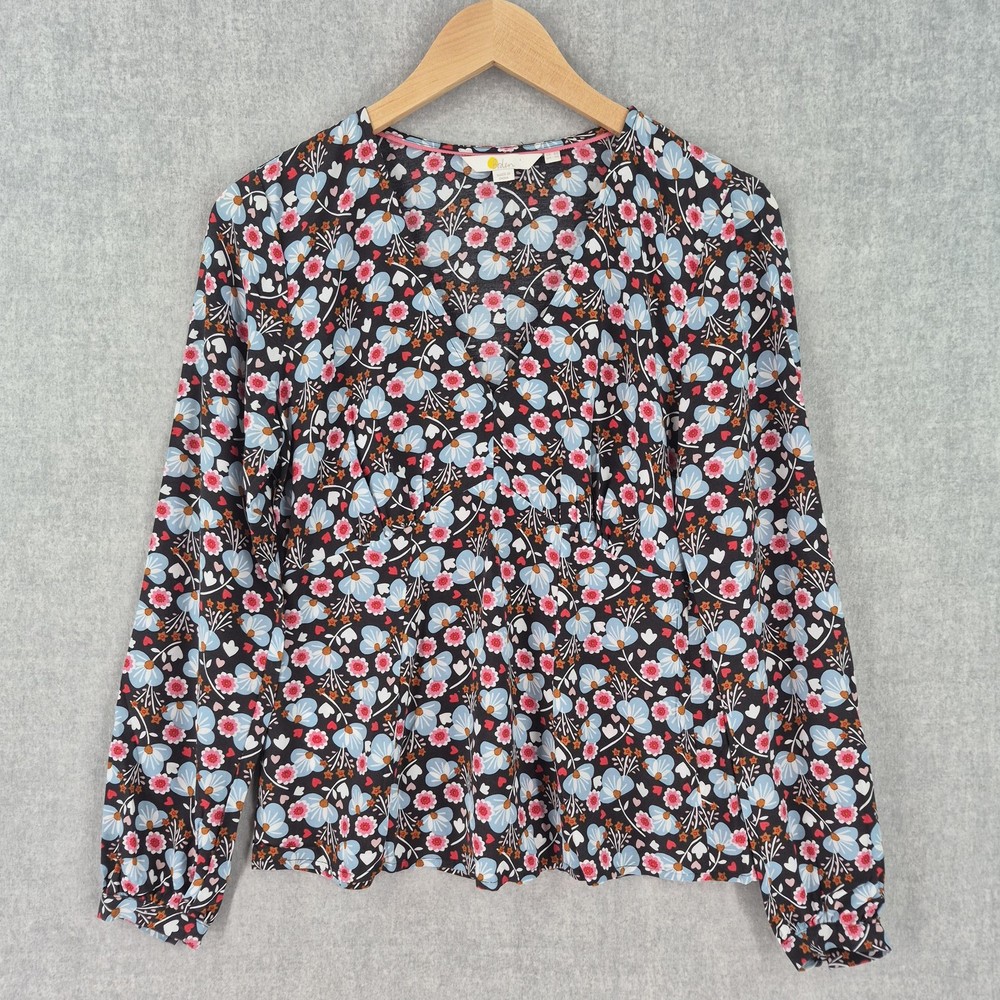Boden Viscose Blouse Womens 4 Multicolor Floral Pleated V Neck Long Sleeve Boho