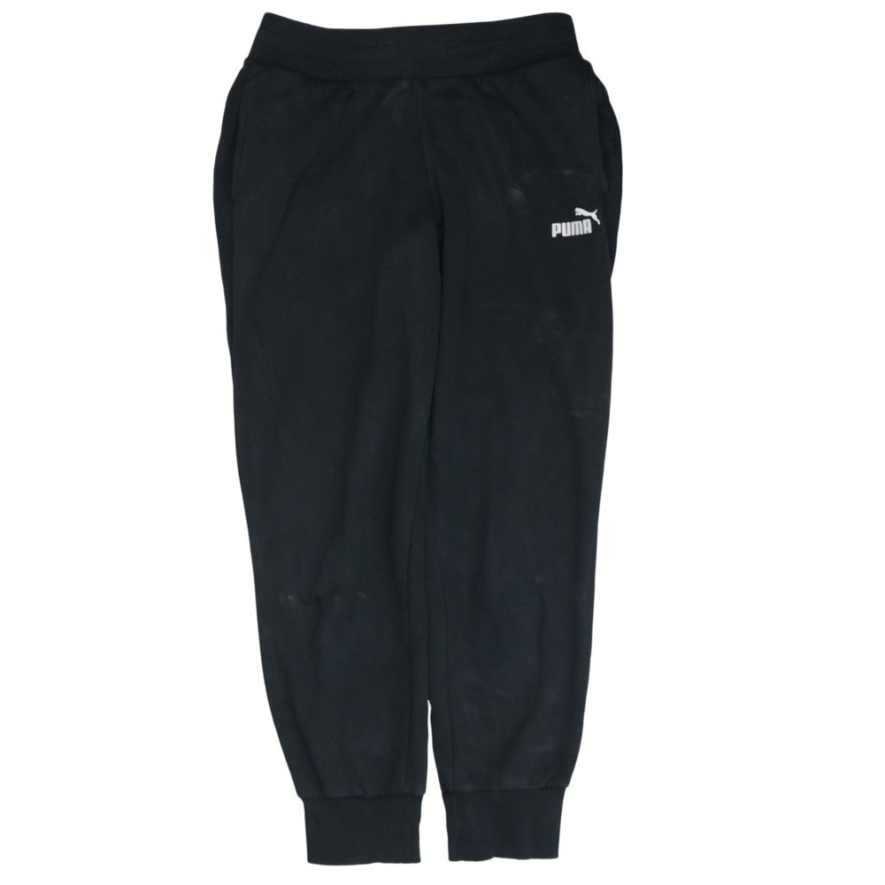 Puma Mens Joggers Black Nylon Elastic Waist Cuffed Ankles Side Zip Pockets S