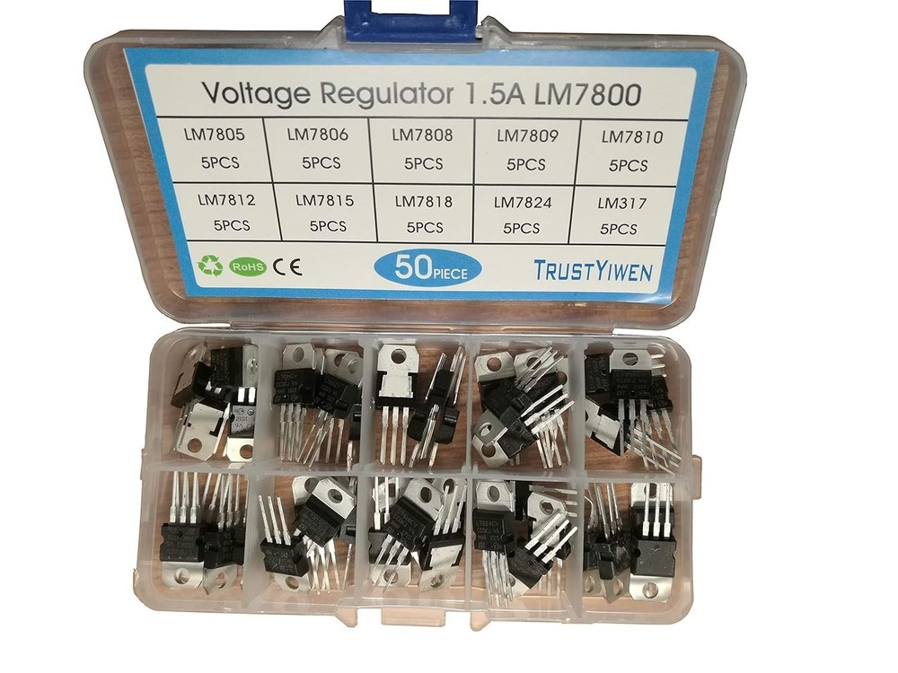 Assorted 50 Voltage Regulators: LM7805, LM7806, LM7810, LM317 & More
