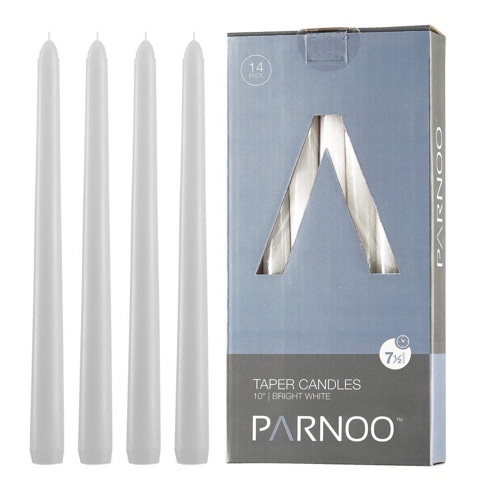 White Taper Candles - Set of 14 Dripless Candles - 10 inch Tall 3/4 inch Thic...