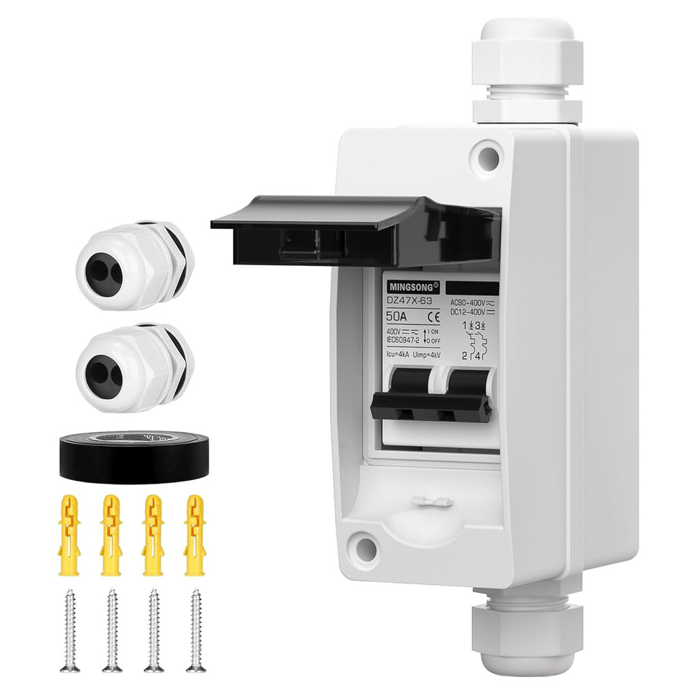 DC Solar Panels Disconnect Switch 50 Amp AC Circuit Breaker Box 400V 2 Poles IP6
