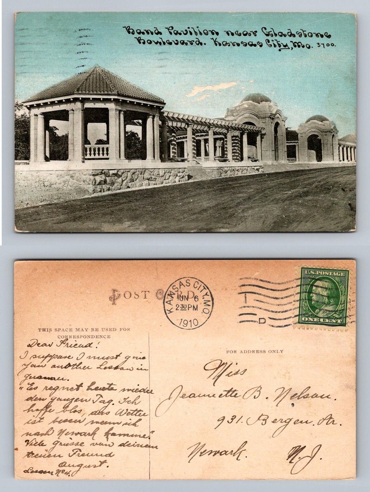 Kansas City MO-Missouri, Band Pavilion Gladstone Blvd PC c1910 Vintage Postcard