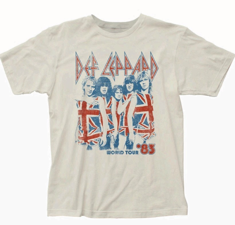 Def Leppard World Tour 83 T Mens T Shirt Rock and Roll Music Tee Vintage White
