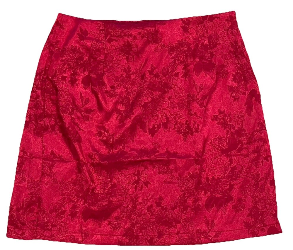Lyaner Silky Style Red Skirt Floral Design Women’s Size Small Asian City