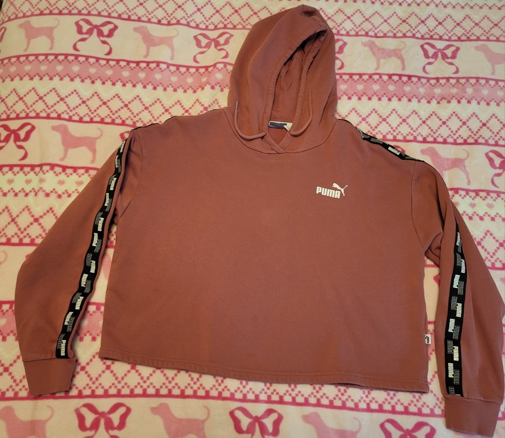 PUMA Women's Tape Logo Cropped Hoodie - Dusty Rose - Size M