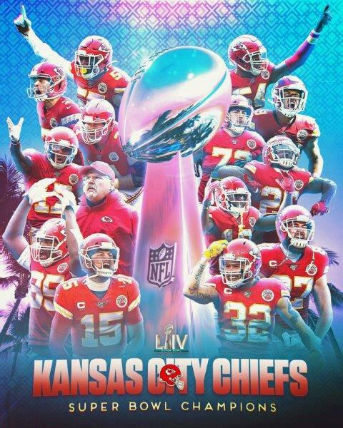KANSAS CITY CHIEFS Super Bowl LIV Champions Glossy 8 x 10 Photo Poster Mahomes