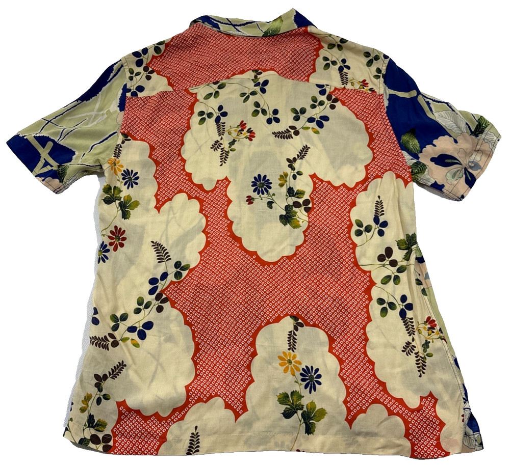 All Saints Shirt Mens M Blue Multi Oriental Floral Hawaiian Fuyugi SS Viscose