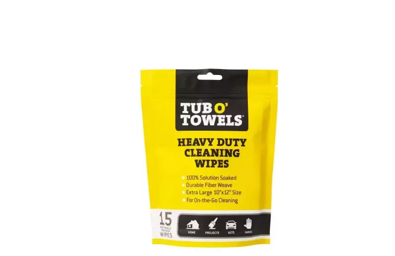 Tub O' Towels Heavy-Duty Cleaning Wipes, Individually Wrapped, 15-Pack Pouch