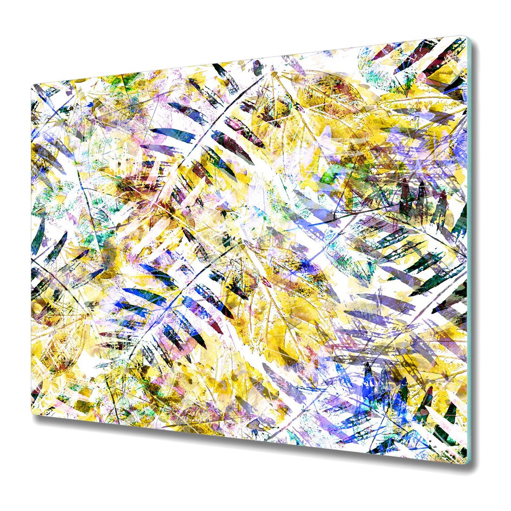 Glass Induction Ceramic Hob Cover Imprints Golden Leaves Vintage Palm Leaf 60x52