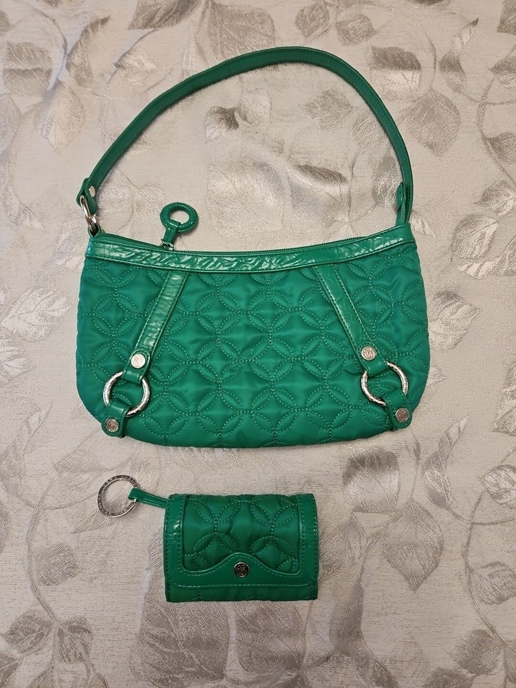 Vera Bradley Handbag Wallet Green Quilted Carlisle Bag Silver Hardware Classic