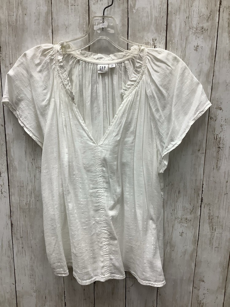 Gap Women's White Linen-Blend Flutter-Sleeve V-Neck Ruffle Blouse, Size Small