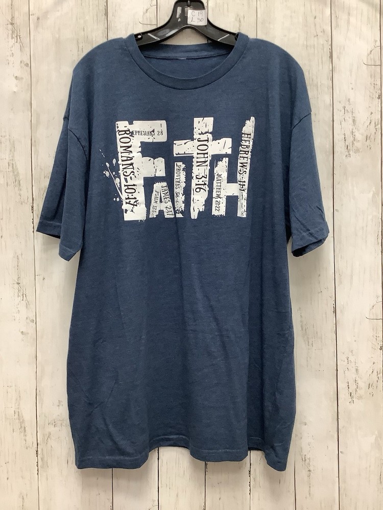 Faith Cross Christian T-Shirt - Bible Verse Graphic Tee - Navy Blue XL