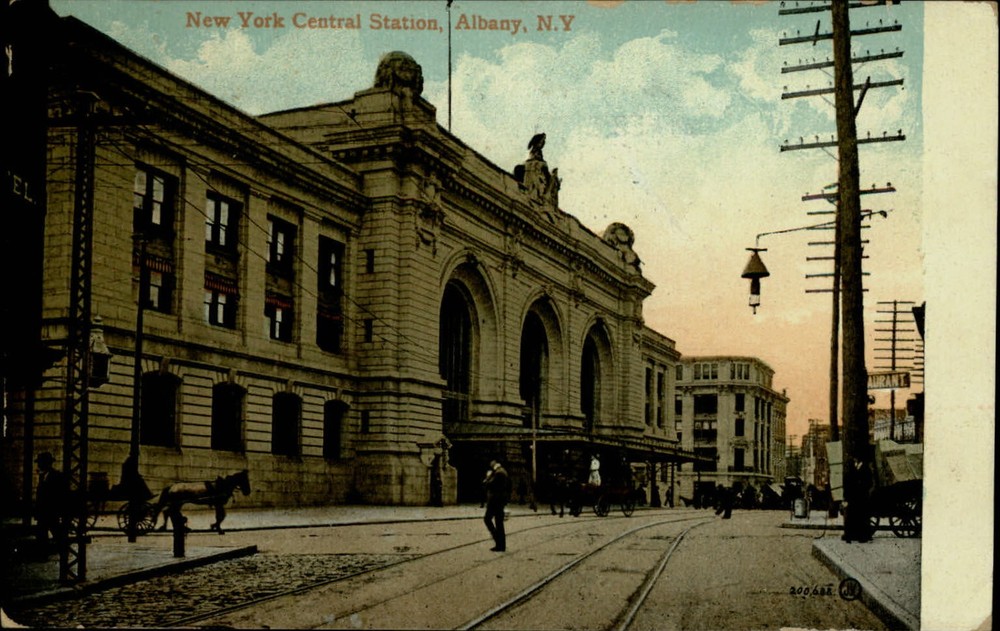 Albany New York Central Station horses buggies mailed 1910 vintage postcard