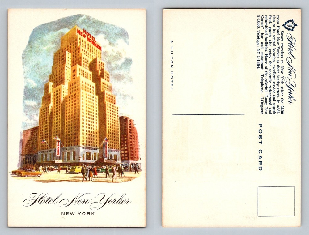 New York City NY, Hotel New Yorker Art Deco Tower Vintage Postcard