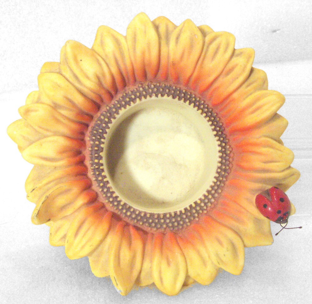 Sunflower with Ladybug Tea Light Votive Candle Holder Partylite Yellow Orange