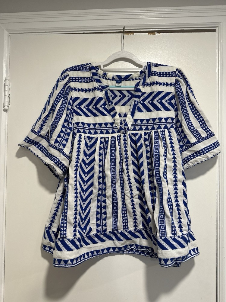 Old Navy Women’s Sz: XXL Navy & White Geometric Aztec Print Bell Sleeve Top