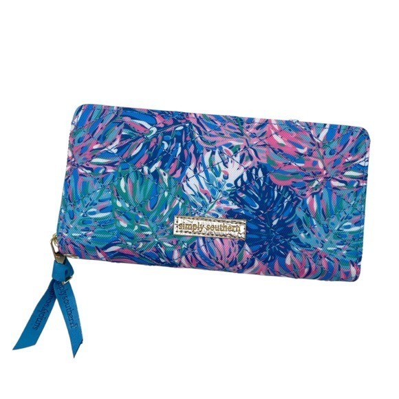 Simply Southern Zip Around Wristlet Wallet Tropical Reef Blue Pink Quilted