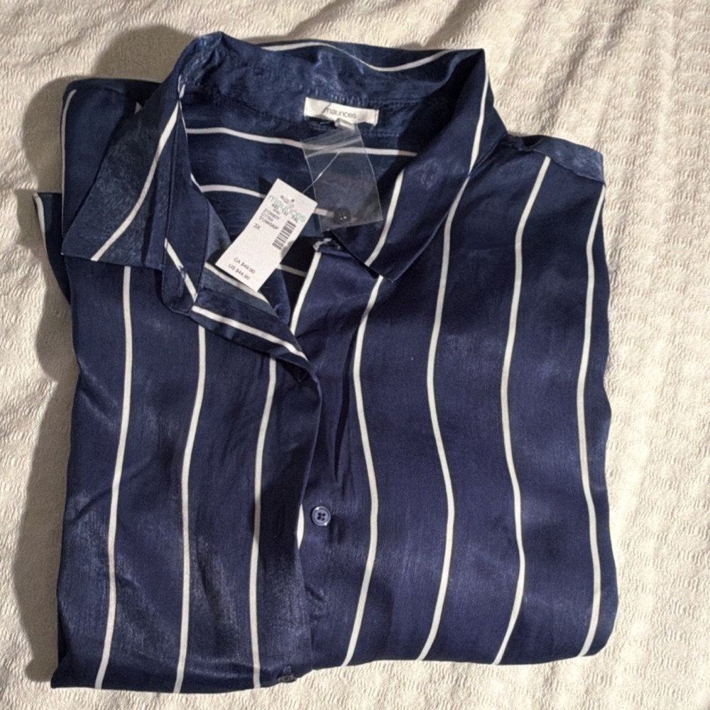 maurices Blue/White Striped Long Sleeve Collared Button-Up Shirt Plus 3X