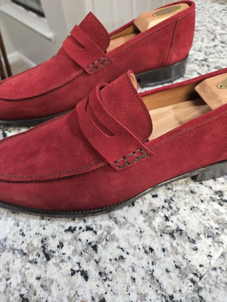 Size 10-1/2, men's Crimson red,  Italian made, Suede Loafers