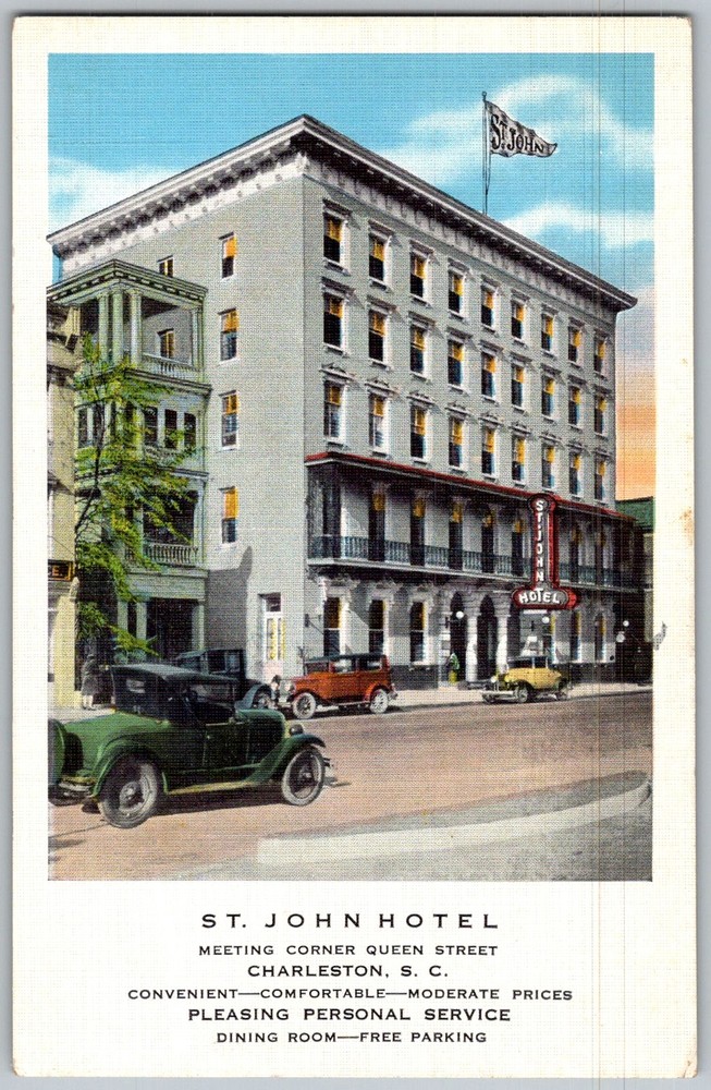Vtg Linen Postcard St John Hotel Charleston, SC 1930s