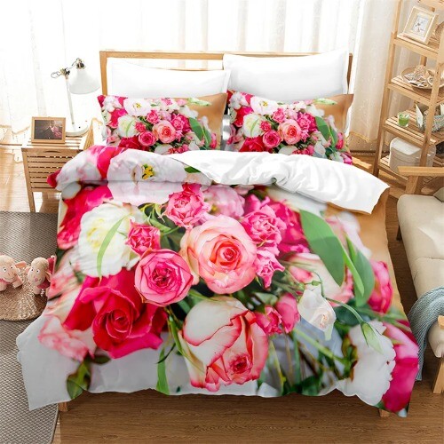 2/3Pcs Luxury Rose Bedding Set High-grade Bedding Set Flower Duvet Cover Set