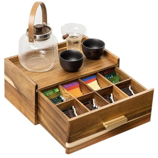 Acacia Wood Tea Bag Organizer and Storage Box with Caddy-image