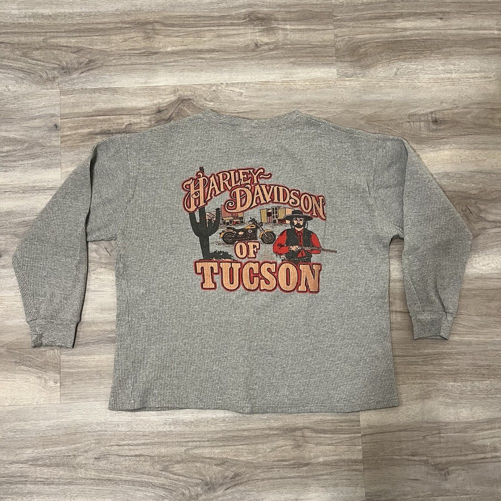 VTG Harley Davidson Waffle Long Sleeve T Shirt Tucson Size L LARGE Vintage