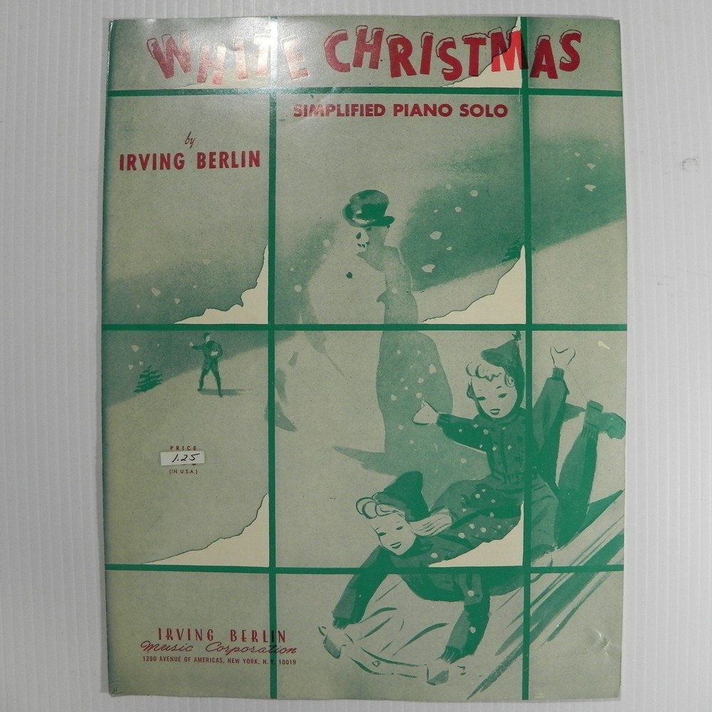 White Christmas Simplified Piano Solo Vintage Sheet Music Holiday Scene
