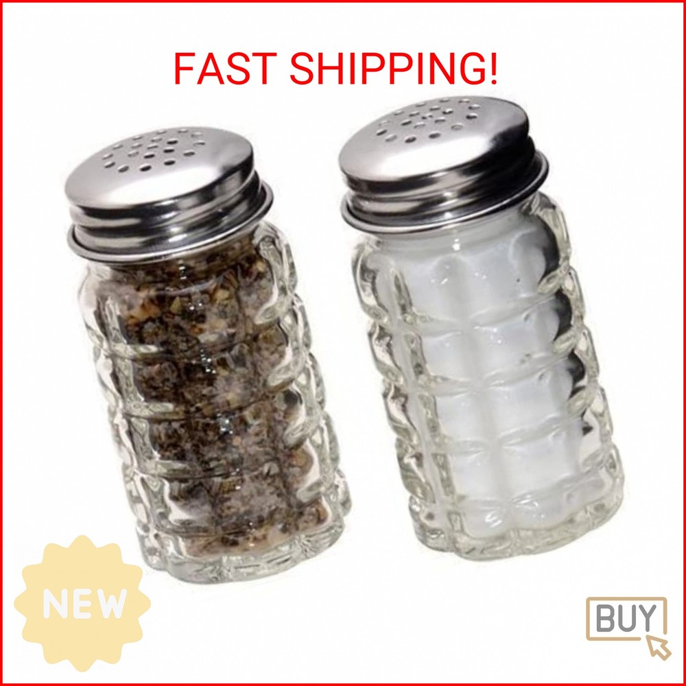 Retro Style Salt and Pepper Shakers with Stainless Tops (2)