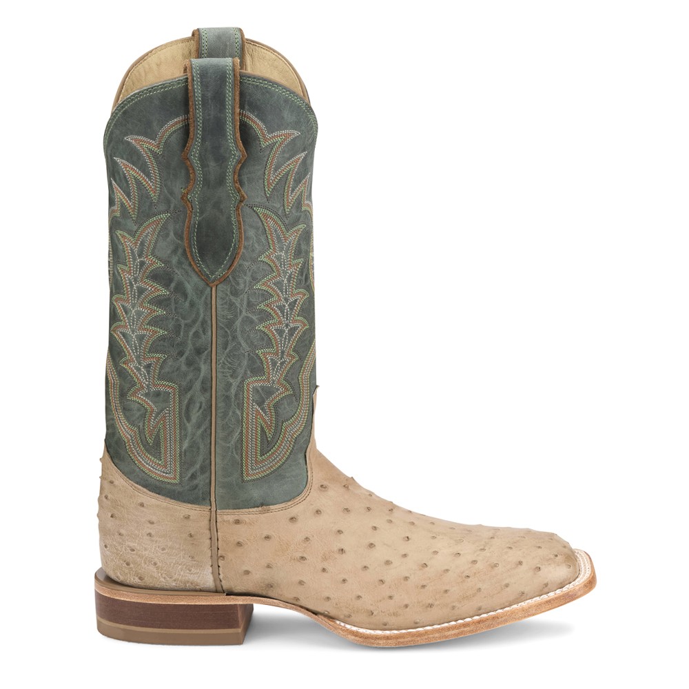 Justin Boots Chisolm 13 Inch Full Quill Ostrich Square Toe Cowboy  Mens Beige, G