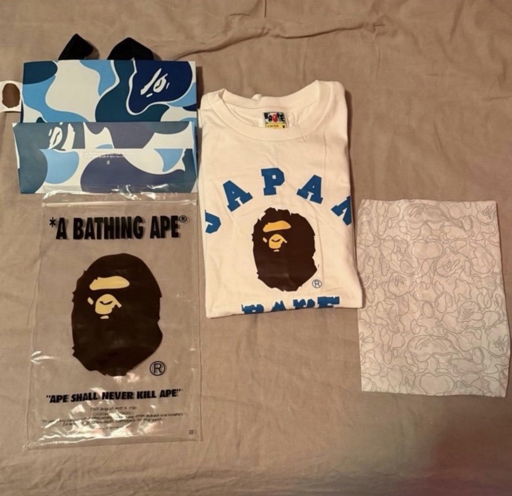 A Bathing Ape Japan Bape White Graphic Print Men's T-Shirt Size M