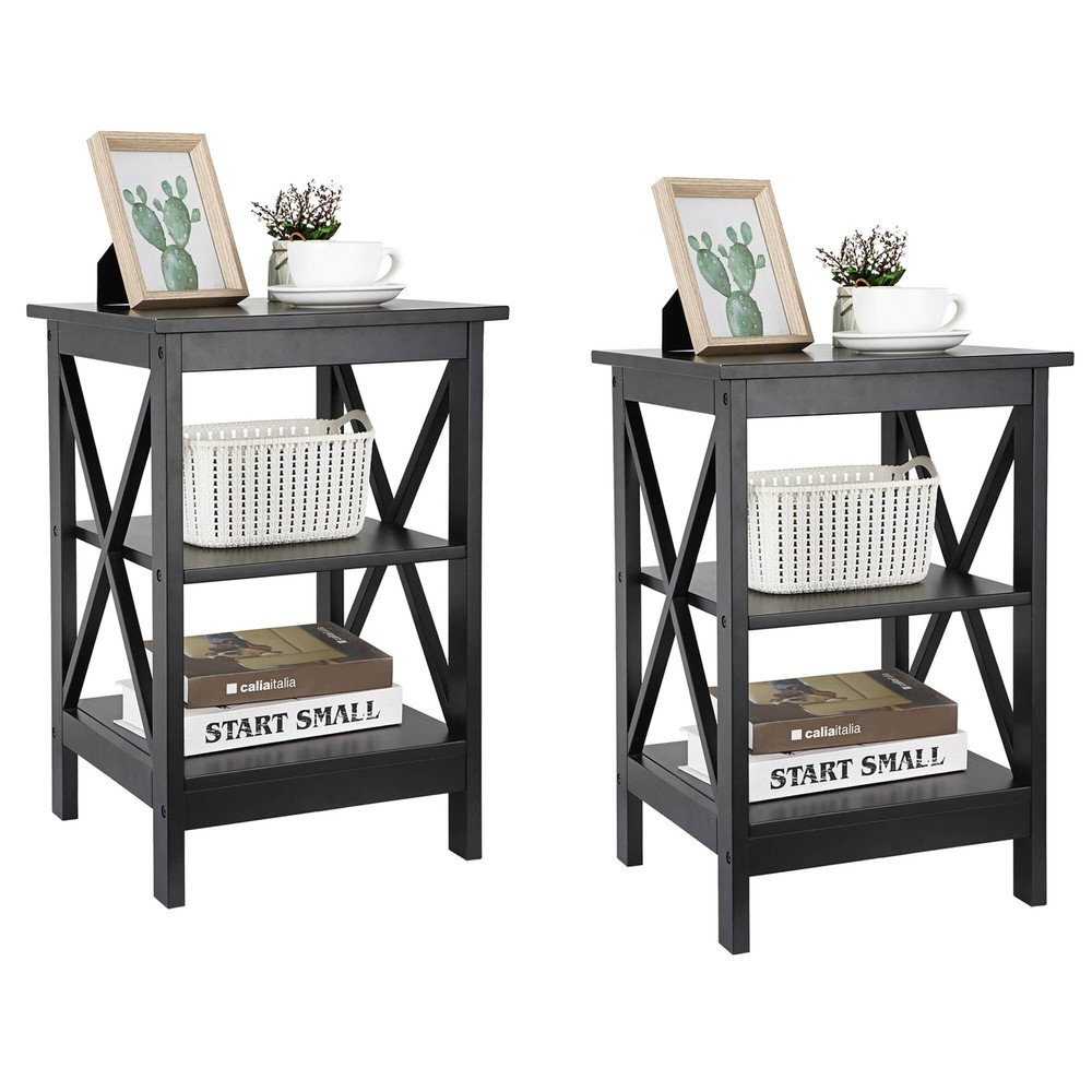 2pcs Modern Black Square End Tables for Sofa Bedroom Living Room Furniture