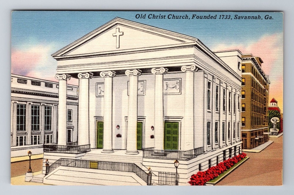 Savannah GA-Georgia, Old Christ Church, Religion, Vintage Souvenir Postcard