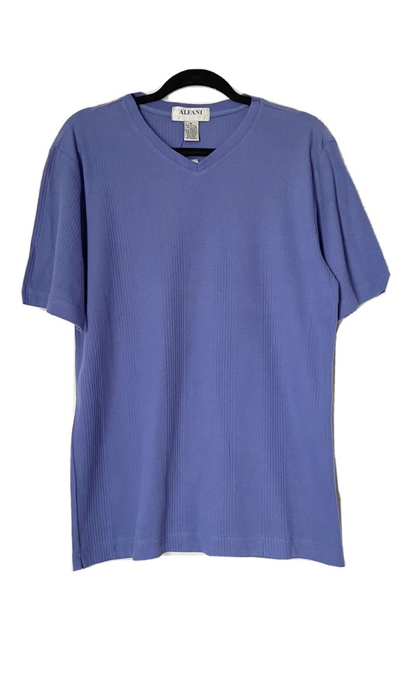 Alfani Mens Purple V-Neck Stretch Rib Knit Short Sleeve Shirt Size M