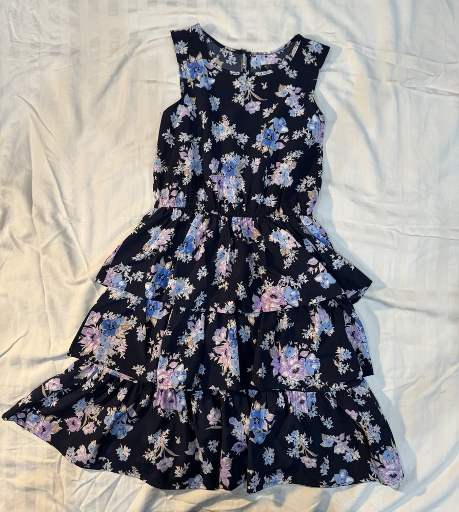 Xtraordinary Little Girls Dress Size 8, Navy Blue Multicolor ￼