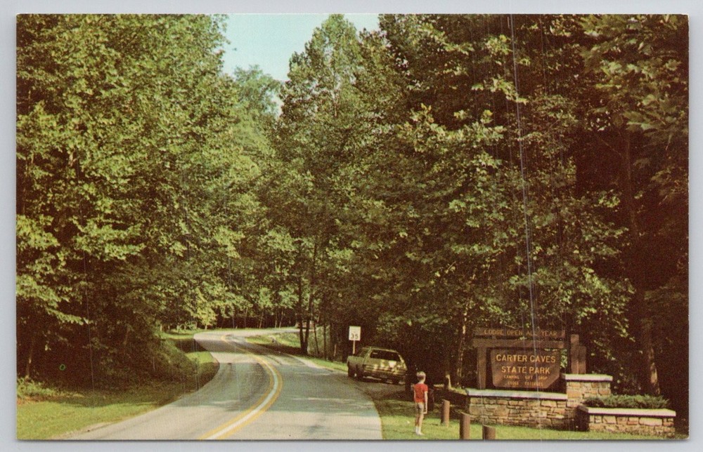Carter Caves State Park Olive Hill KY Road Entrance Dexter Press Postcard