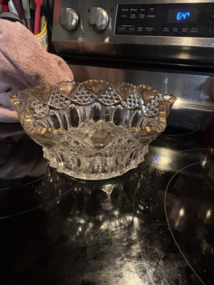 EAPG glass LADDER WITH DIAMONDS large scalloped BOWL Duncan & Miller #52 1903