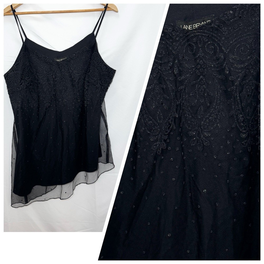 Lane Bryant Black Beaded Asymmetric Sheer Cami 18W Fairy Grunge Whimsigoth